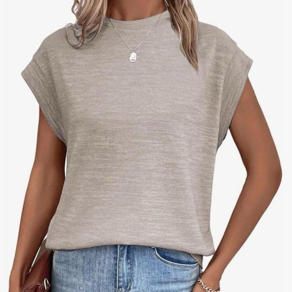 Milumia Women's Casual Cap Short Sleeve T Shirt Dressy Mock Neck Office Work Top